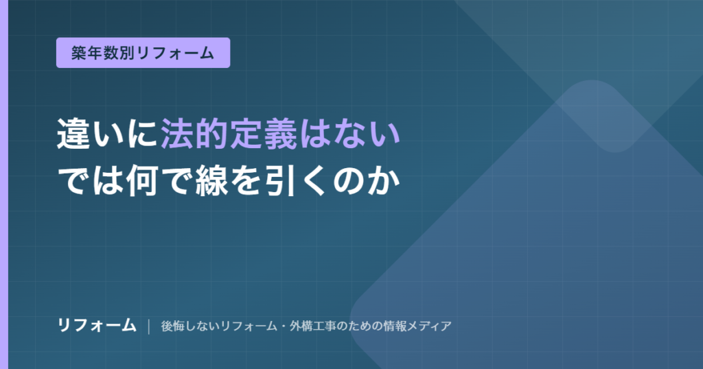 リフォームとリノベーションの違いは?法的定義と費用・手続きの差を解説する記事のアイキャッチ画像